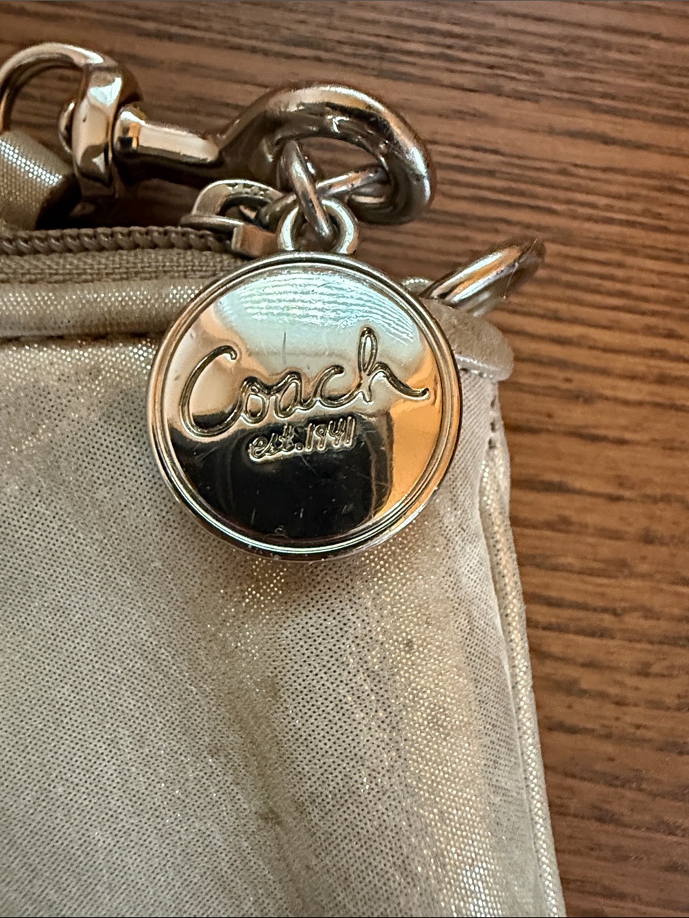 Coach Metallic Taupe Leather Clutch Wristlet - Picture 4 of 9